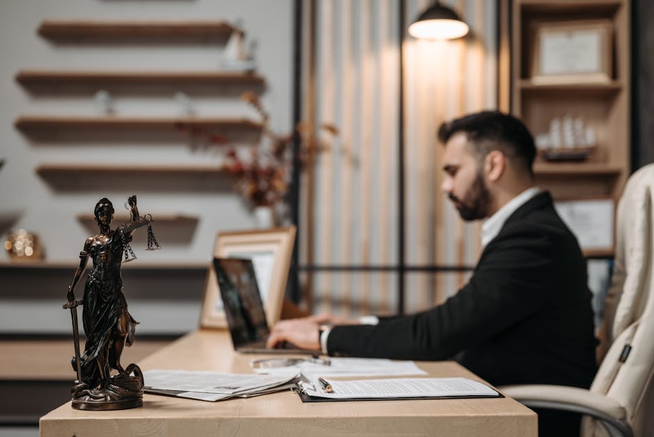 Corporate law office with professional attorneys in a modern meeting room